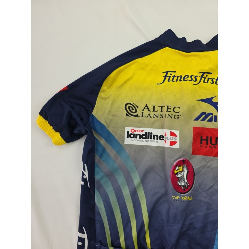 F2P Cycling Sponsored Jersey Large Blue Yellow Mizuno Fitness First - Picture 8 of 14